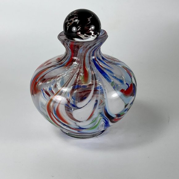 Perfume Vanity Bottle Multicolor Swirl End Of Day Glass Brown Clear Stopper - Picture 4 of 13